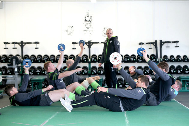 Jack O'Donoghue, John Ryan, Devin Toner, Rory Best, Tadhg Furlong, Iain Henderson and CJ Stander with Jason Cowman