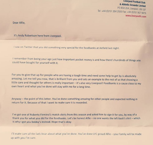 Andy Robertson letter