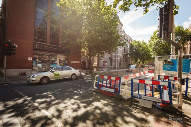 Barricades on Dawson Street for Cross City Luas