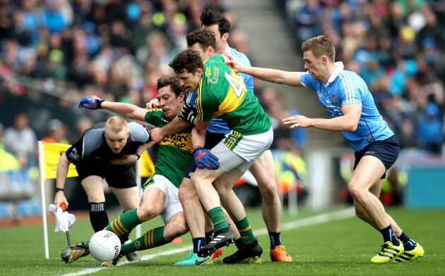 Michael Darragh McAuley and Paul Mannion with Ronan Shanahan and David Moran