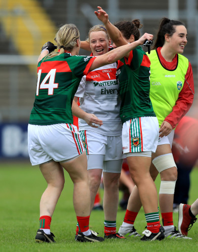 Mayo's Cora Staunton, Yvonne Byrne and Martha Carter celebrate at the end of the game