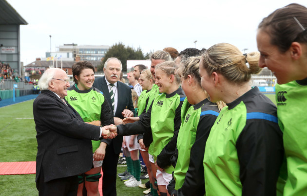 Ciara Griffin introduces Michael D. Higgins to her players