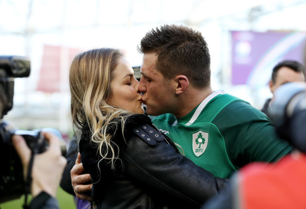CJ Stander celebrates with wife Jean-Marie after the game