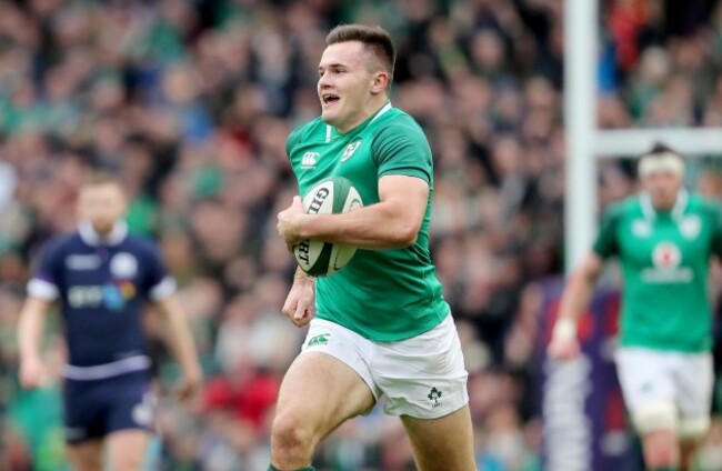 Jacob Stockdale intercepts the ball to score their first try