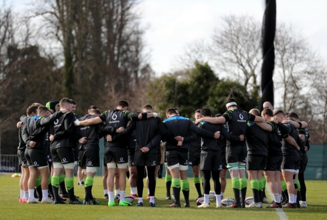 The Ireland team huddle