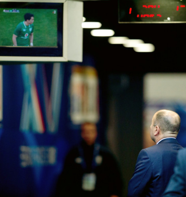 Eddie Jones watches the end of the Ireland vs France game