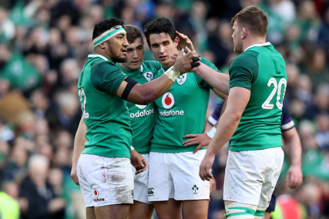 Bundee Aki, Jordan Larmour, Joey Carbery and Jordi Murphy after the game