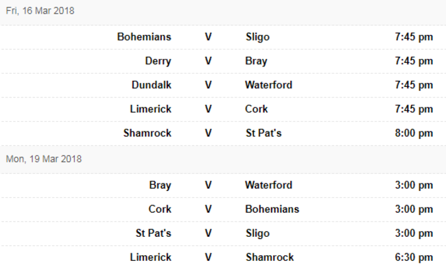 LOI fixtures 15 March