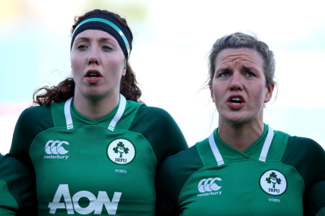 Aoife McDermott and Orla Fitzsimons during the national anthem