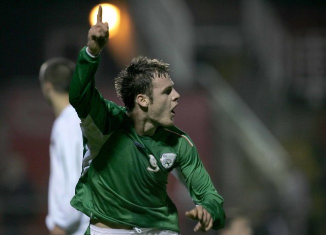 Anthony Stokes celebrates scoring the second goal