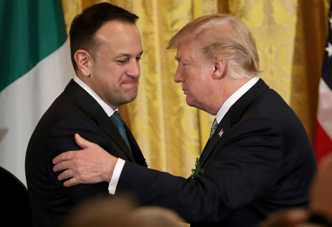 President Trump Participates In Shamrock Bowl Presentation By Irish PM