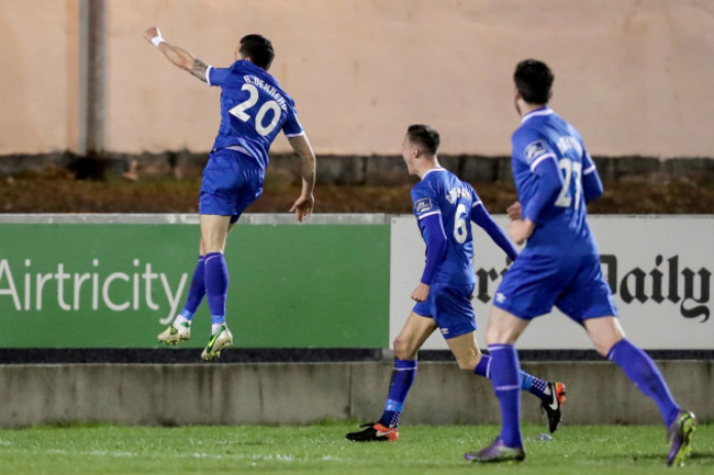 Billy Dennehy celebrates after scoring a goal