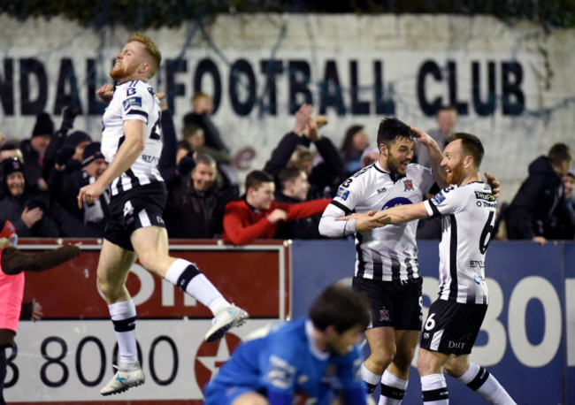 Sean Hoare, Patrick Hoban and Stephen O&rsquo;Donnell celebrate their side's goal