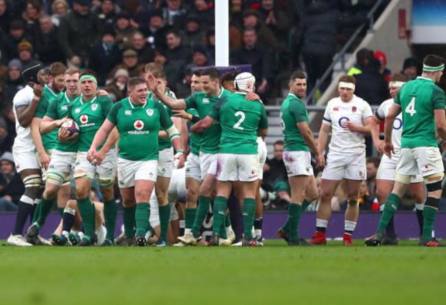 CJ Stander celebrates scoring their second try with teammates