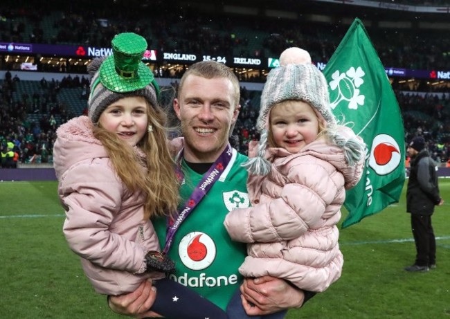 Keith Earls celebrates with his daughters Ella May and Laurie