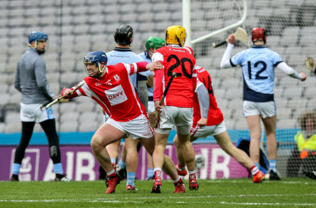 Sean Treacy and Cian Waldron celebrate as their side score a late goal to send the game to extra-time