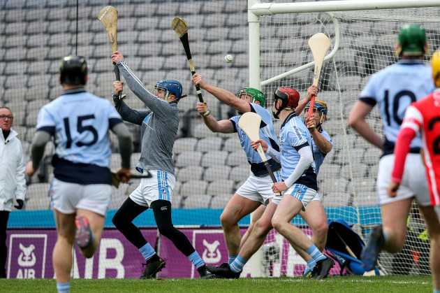 Na Piarsaigh’s defenders attempt to stop a late goal which sent the game to extra-time