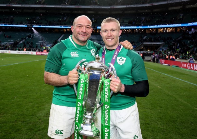 Rory Best and Keith Earls celebrate winning