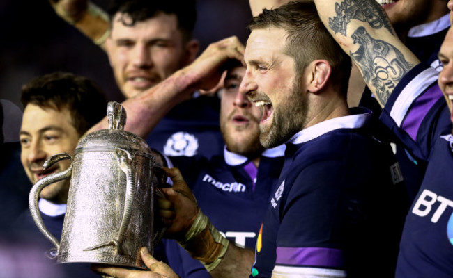 John Barclay celebrates with the Calcutta Cup