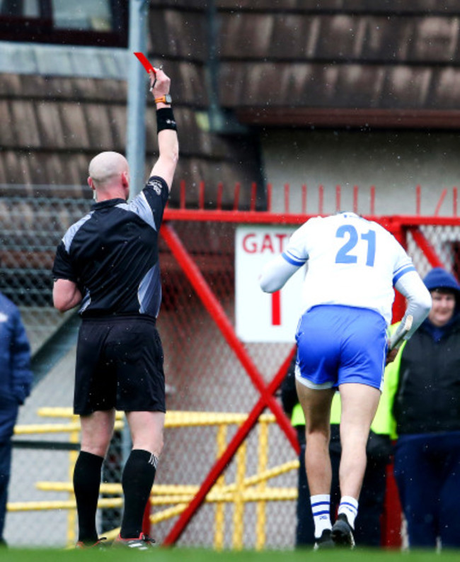 Maurice Shanahan is shown a red card