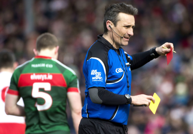 Maurice Deegan issues Colm Boyle a second yellow and red card