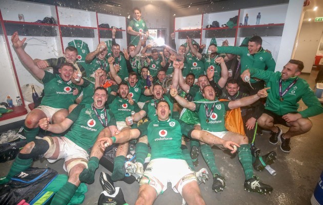 The Ireland team celebrate winning the Grand Slam