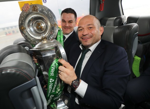 Jonathan Sexton and Rory Best with the Six Nations trophy and the triple crown