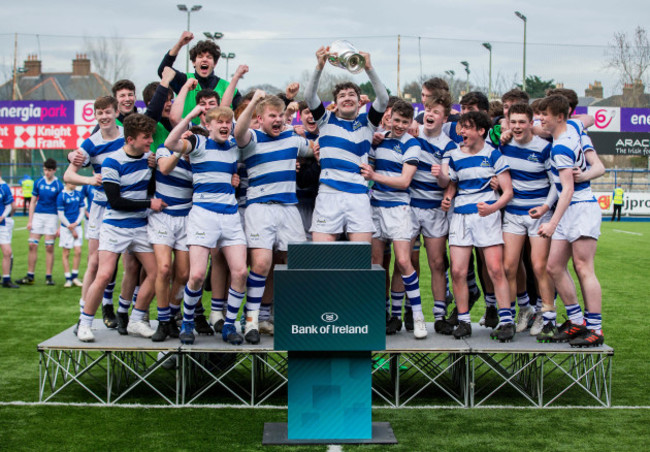 Blackrock college celebrate after the match