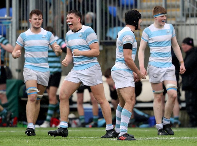 Blackrock College celebrate at the final whistle