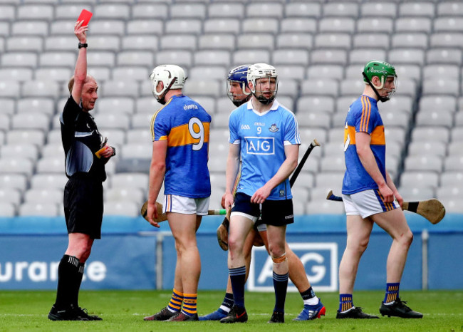Sean Cleere shows Ronan Maher a red card