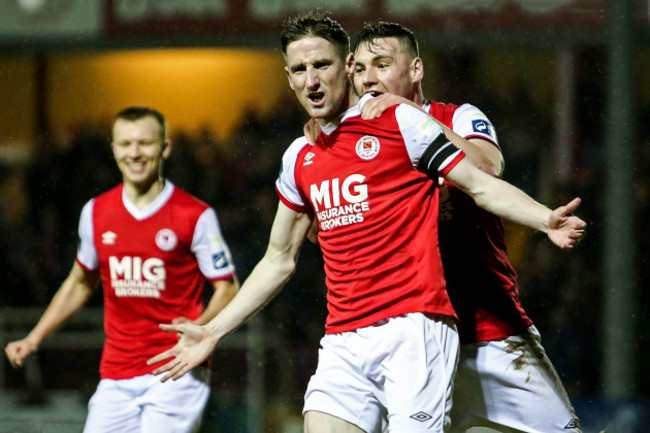 Ian Bermingham celebrates after scoring a goal