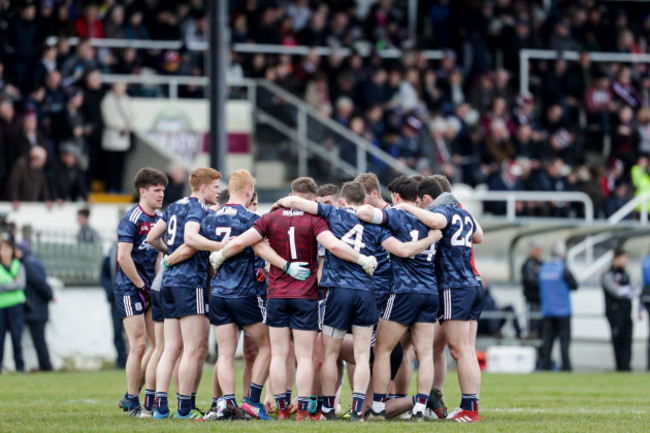 The Galway team huddles ahead of the match