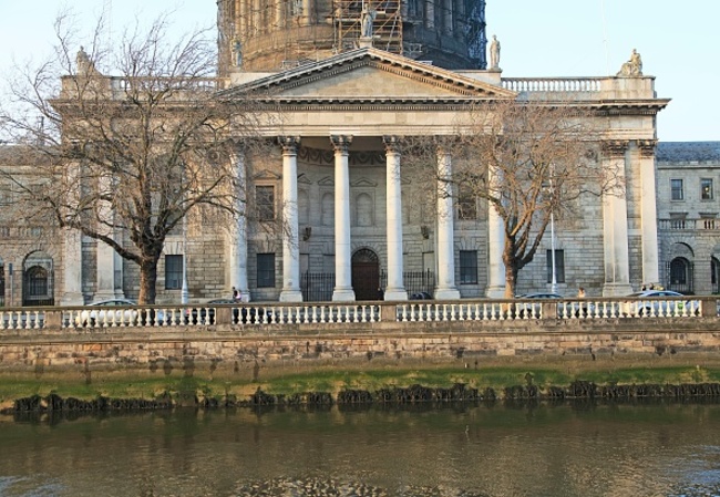 Classical frontage of Four Courts building, Inns Quay, Dublin