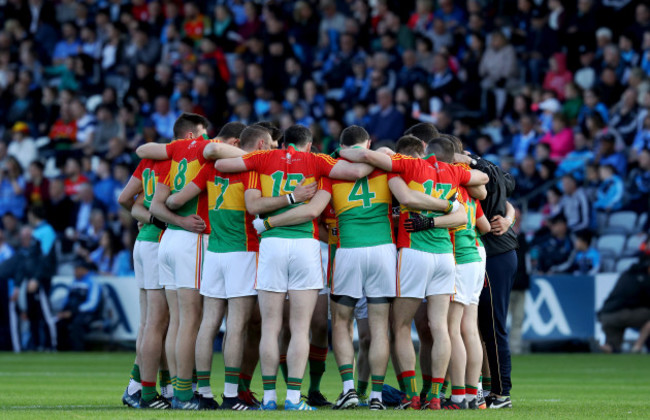 Carlow huddle before the game