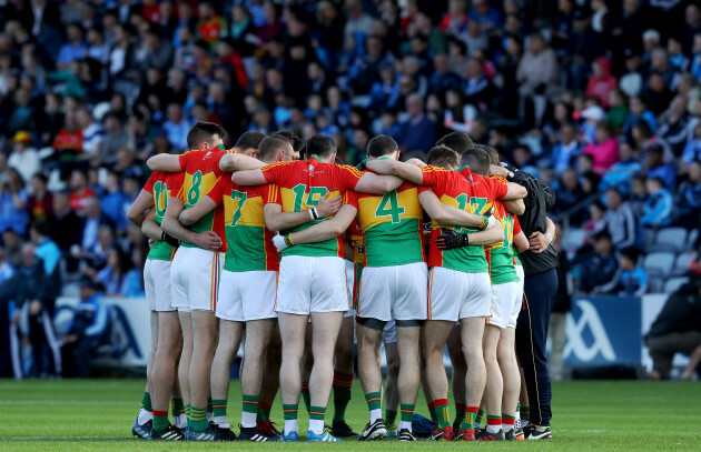 Carlow huddle before the game