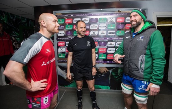 Willi Heinz, Romain Poite and John Muldoon at the coin toss