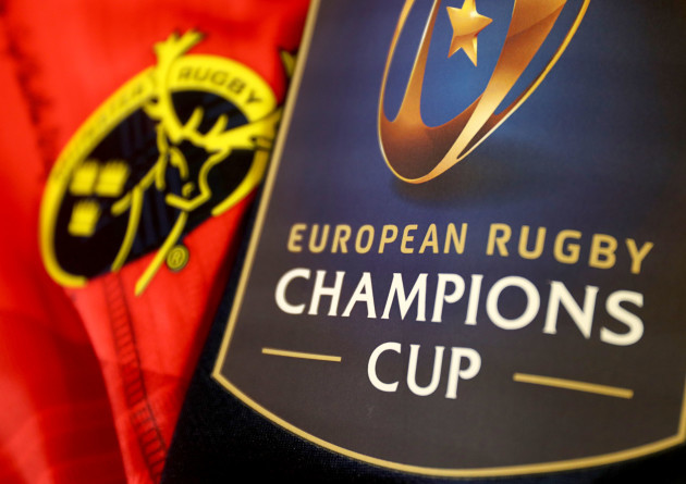 A general view of am EPCR badge on a Munster jersey