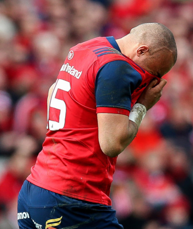 Simon Zebo dejected after being forced to leave the field with injury