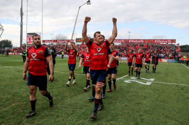 James Cronin and Robin Copeland celebrate after the game