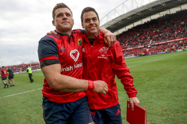 CJ Stander and Johann van Graan celebrate after the game