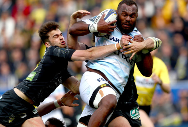 Leone Nakarawa goes past Remi Lamerat  to score his sides opening try