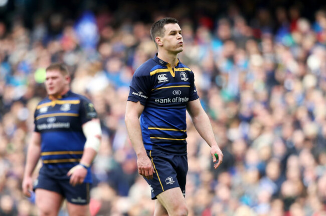Johnny Sexton reacts after giving away a penalty
