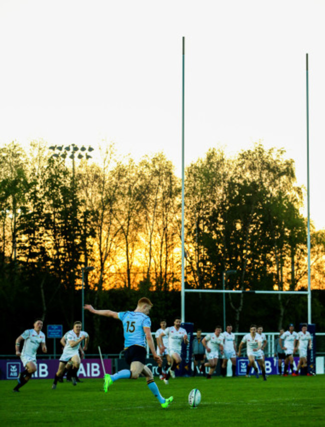 Ciaran Frawley kicks a conversion