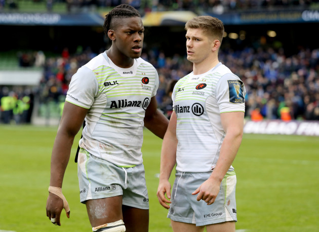 Maro Itoje and Owen Farrell dejected after the game