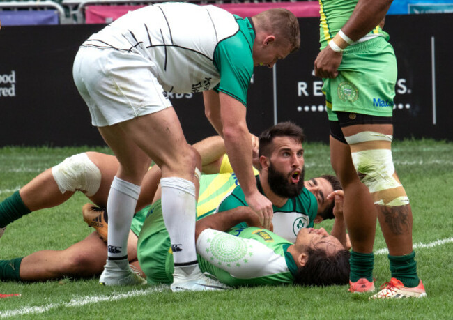 Mark Roche is held up just short of the try line