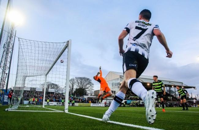 Patrick Hoban hits the crossbar with a strike on goal