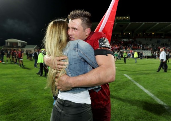 CJ Stander celebrates after the game with his wife Jean-Marie