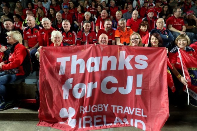 Munster fans hold up a banner thanking South Africa for CJ Stander