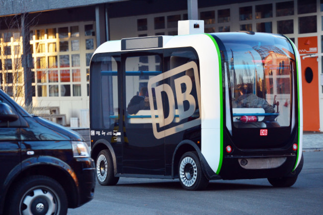 Test run of driverless mini bus 'Olli'