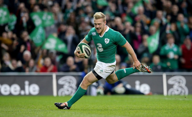 Stuart Olding breaks free to score his sides sixth try